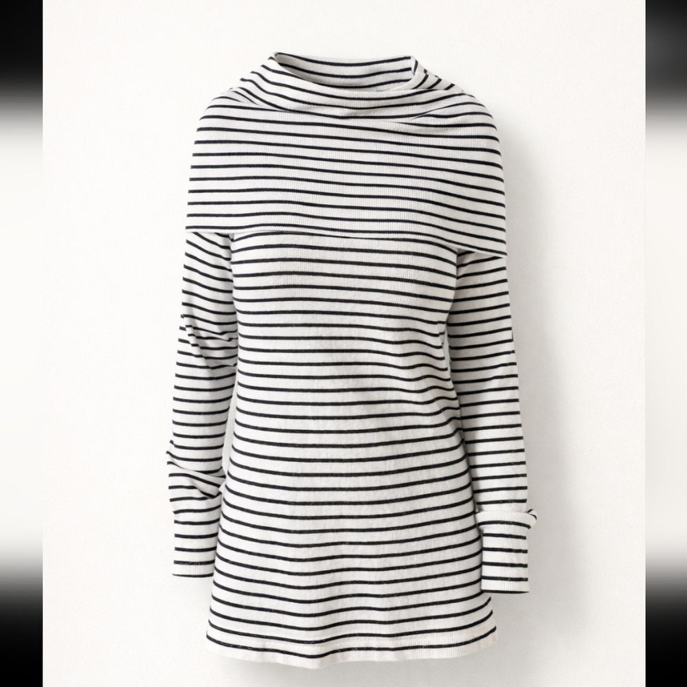 French Connection Black & White Stripe Knit Cowl Neck Sweater Size S